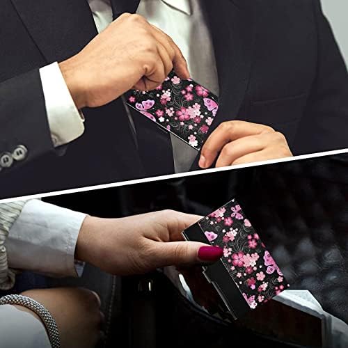 פרפר פרח פרחוני כרטיס ביקור מחזיק עור מפוצל & נירוסטה כרטיס מקרה, רזה כרטיס ביקור מקרה כרטיס אשראי מזהה מקרה