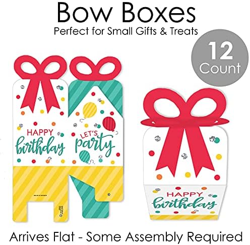 נקודה גדולה של אושר יום הולדת שמח צבעוני - קופסאות מתנה מרובעות לעדף - קופסאות קשת מסיבת יום הולדת - סט של