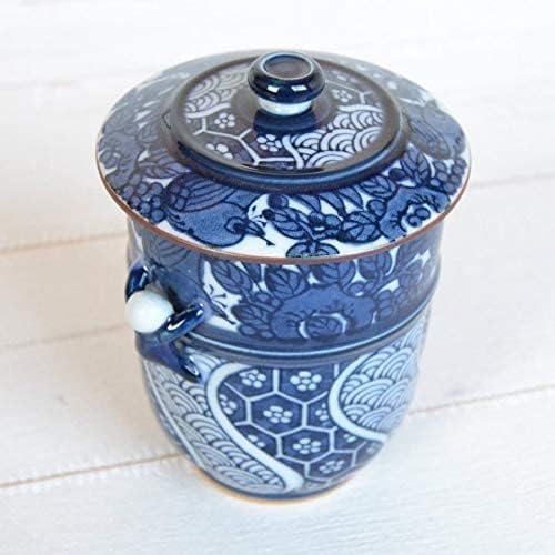 有田 焼 やき もの 市場 כוס תה יונומי יפנית עם מכסה אריטה אימארי כלי מיוצר ביפן קאצ'ו-יקאנג'ין כחול