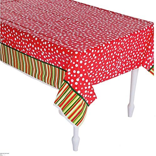 קישוט שולחן חג המולד-מפת שולחן בהירה מפלסטיק ומרים עץ נצנצים וקונפטי הולי וגרגרים