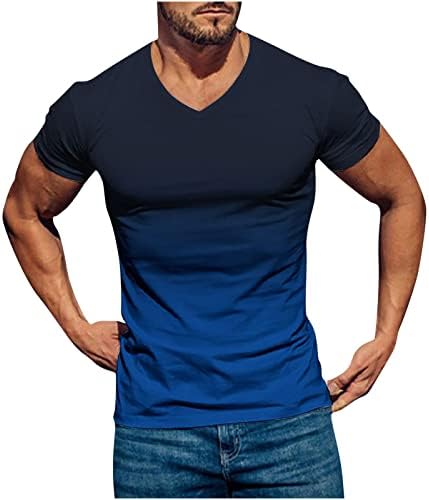חולצות לגברים אופנה שרוול קצר צוואר ספורט כושר שרירים טי קיץ מקרית אופנתי שיפוע צבע חולצה