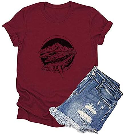 שאן-ים אוקיינוס בעלי החיים גרפי חולצה לאישה לווייתן מודפס חולצה צווארון עגול מכנסיים קצרים שרוול טי טוניקת חולצות