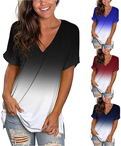 נשים קיץ חולצות אופנה הדפסה מזדמן שיפוע עם צווארון קצר שרוול רופף חולצה חולצות חולצות טיז נשים חולצות