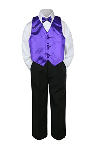 4 PC פורמלי תינוק נער נער סגול עניבת פרפר עניבת עניבת מכנסיים שחורים חליפה S-14