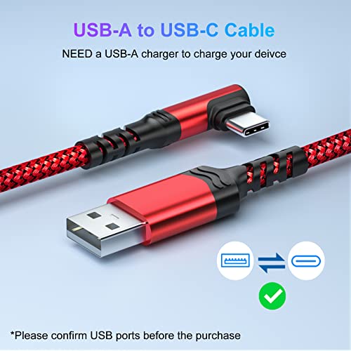 כבל USB C של USB C 10ft, 4 חבילות קלועות USB A עד USB C כבל C 90 מעלות סוג C כבל טעינה מהירה