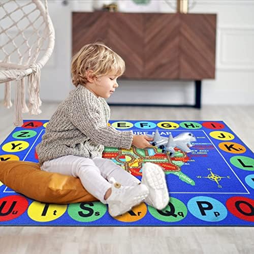 Capslpad שטיח ילדים ארהב מפה ילדים משחקים שטיח 6'6 x 5 'בגודל גדול ABC ALPHABET ALPHABET למידה חינוכית אזור כיתה