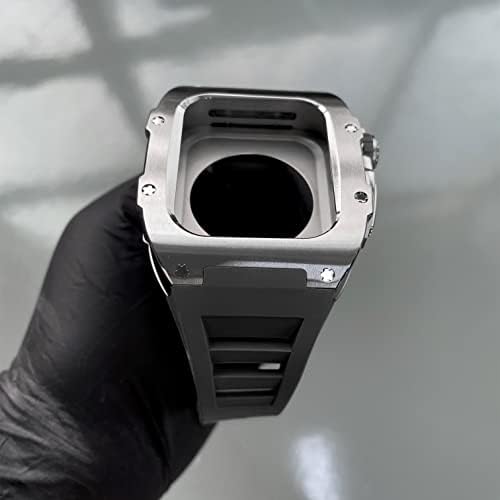 ערכת שינוי יוקרה של טקסום 44 ממ 45 ממ סט עבור Apple Watch Series 7 Fluororubber להקת מתכת מתכת עבור iWatch