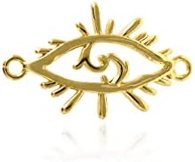 תליון עין רעה מצופה זהב 18 קראט, קסם מחבר חלול בצורת עין לעיצוב תכשיטים 23.5 על 12 ממ 10 יחידות