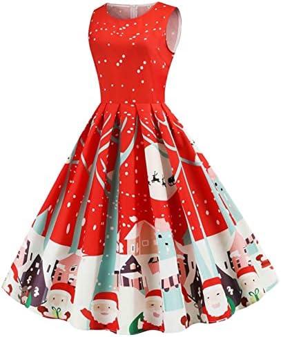 בציר חג המולד שמלת נשים ללא שרוולים טנק שמלות 1950 גבוהה מותן בכושר והתלקחות חמוד גרפי קוקטייל המפלגה שמלה