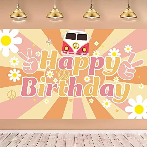 לונלו גרובי באנר רקע יום הולדת שמח עם 71 על 44 אינץ', רטרו היפי בוהו ילדה קישוטי מסיבת יום