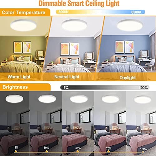 אור סומק LED תאורת תקרה 24 וואט אור אמבטיה לעומק עם 3000-6500K 3200LM RGB צבע משתנה תאורה אחורית