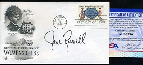 ג'יין ראסל PSA DNA COA חתום על חתימת מטמון FDC 1966