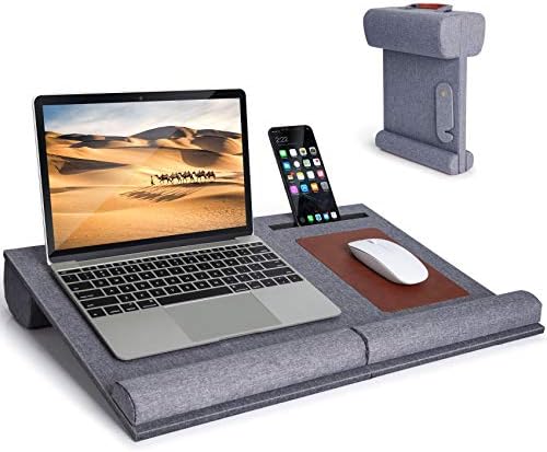 שולחן מחשב נייד מתקפל - שולחן הברכי מחשב נייד עם כרית שורש כף יד ניתנת לניתוק, כרית עכבר ומחזיק טלפון,