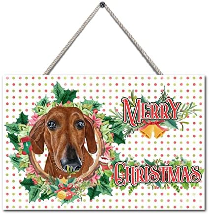 שלט עץ לחג המולד כלב חמוד הולי זר עץ רטרו עץ לחג המולד תפאורה כמתנת חג עונתית למשפחת חבר 4 x 6