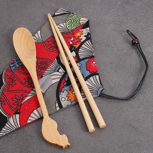 כלי סעיף מעץ בסגנון יפני כף עץ לשימוש חוזר ומקלות מקלות אכילה, כלי סכום ניידים מכניעת כלי טיול כלי סעיף, אוכלים