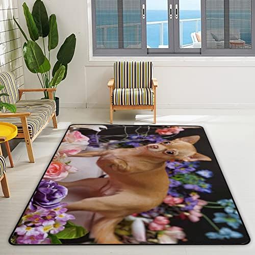 זוחל שטיח מקורה משחק מחצלת גור גור צ'יוואווה ופרחי אביב לסלון חדר שינה משתלת חינוכית שטיחים שטיחים 60x39 אינץ