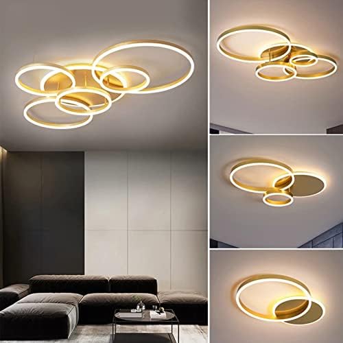 Omoons LED מודרני לעומק אור תקרה עם שלט רחוק מנורת תקרה למטבח שולחן אוכל יצירתי גיאומטריה עגולה עיצובית מתכתית