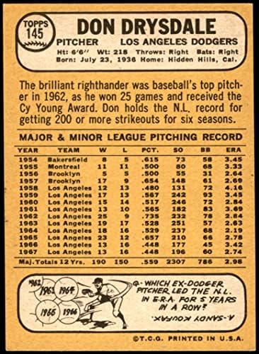 1968 Topps 145 דון דריסדייל לוס אנג'לס דודג'רס אקס/MT Dodgers
