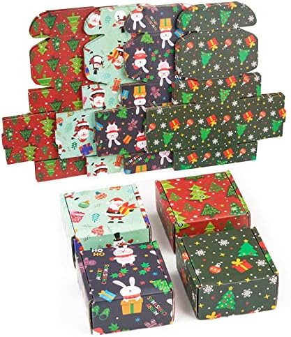 קופסאות מתנה קטנות לחג המולד עם מכסים, מארז 24 קופסאות משלוח לחג המולד בגודל 4 על 4 על 2 אינץ',