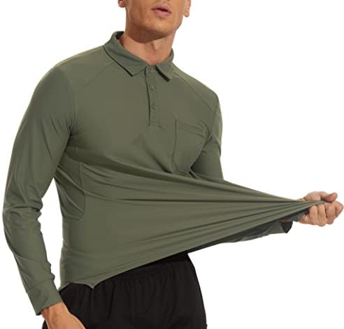 חולצות פולו טקטיות לגברים שרוול ארוך ביצועים מהירים ויבשים חיצוני טיולים חולצות גולף צבא ירוק