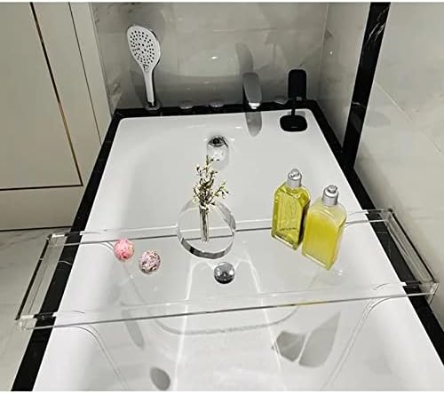 מגש קאדי אמבטיה של זביל, מגש אמבטיה אקרילי עיצוב מרגיע עם מחזיק, שולחן אמבטיה נגד החלקה, ספר אביזרי