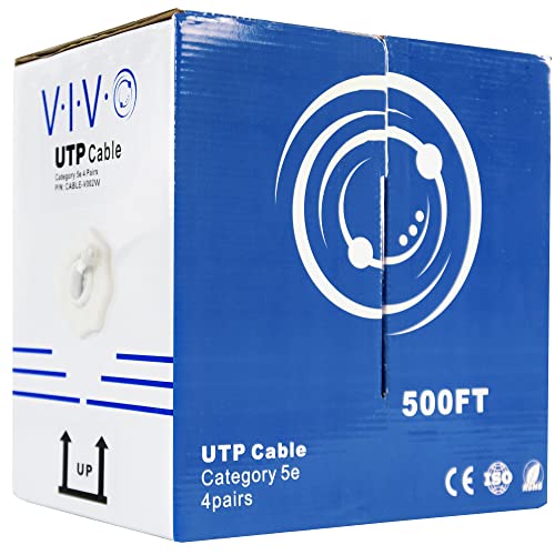 Vivo 500ft Bulk Cat5e, CCA Ethernet כבל, 24 AWG, תיבת משיכה UTP, חוט CAT-5E, מקורה, התקנות רשת, לבן, כבל-V002W
