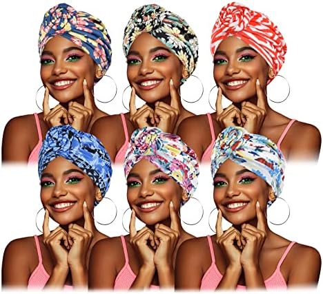ATAMET 6 חלקים עטיפות ראש אפריקאיות לנשים, קשר כובע כפה של כפה של טורבן מראש, נשים שחורות ללבוש