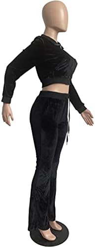 אימונית קטיפה לנשים תלבושות שתי חלקים סקסי עם רוכסן חולצות יבול ומכנסיים רחבים מתרחבים סט טרנינג קטיפה