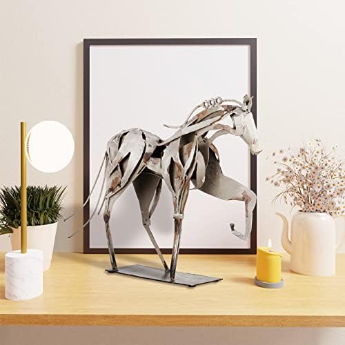 Sunblogs אמנות עיצוב פסל סוס מתכת בעבודת יד - פסל בעבודת יד וצבוע ביד, פסלון כפרי ייחודי לבית, למשרד,