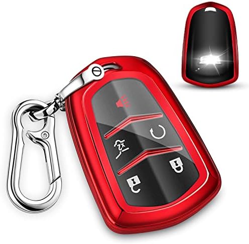QBUC לכיסוי FOB מפתח קדילאק, מגן מקשים רך של TPU 360 מעלות רכב עם מחזיק מפתח תואם לשנים 2015-2019