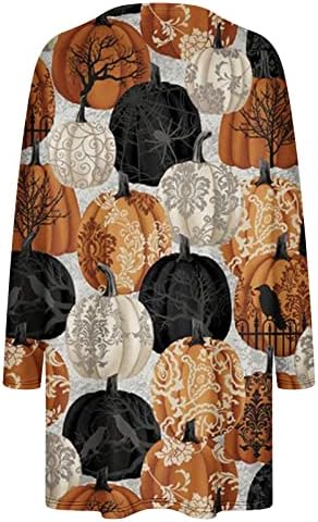 נשים חולצות שמלות ליל כל הקדושים הדפסה בתוספת גודל צווארון עגול רופף מזדמן כיס ארוך שרוולים סוודר