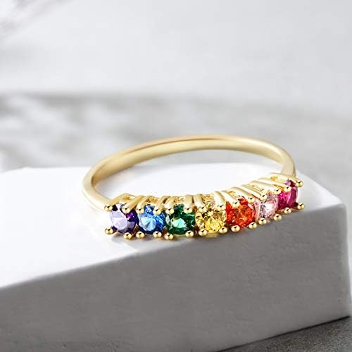 טבעת נצח קשת מצופה זהב 18 קראט, טבעת זרקון צבעונית הניתנת לגיבוב, מתנת תכשיטים לנשים