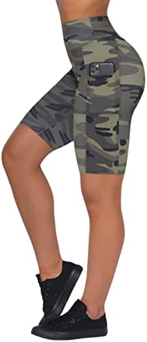 מכנסי יוגה קצרים של אסובו לנשים מותניים עם אימון פסים חותלות בקרת בטן כושר מכנסיים קצרים עם כיס