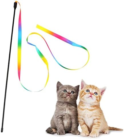 Lianyao 2pcs צעצועי חתול אינטראקטיביים, צעצועים לחתולים, סרט קשת דו צדדי להקניט מקל חתול צעצועי חתול אינטראקטיביים