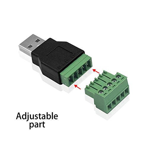 Poyiccot USB 2.0 מחבר בלוק מסוף בורג, USB 2.0 תקע זכר ל -5 סיכה/דרך מסופי בורג בורג נשי ממיר מתאם מתאם, 2
