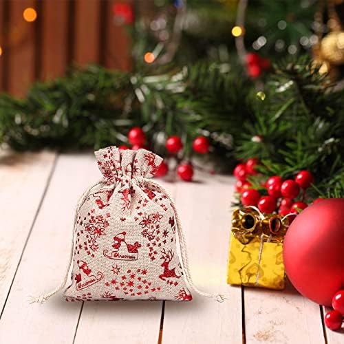פשתן אחסון פשתן פתית שלג סוכריות מתנת כותנה תיק תיק שרוך כיס חג המולד גדול במיוחד בד אחסון שקיות