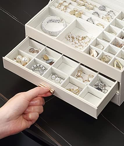 קופסת תכשיטים AOSIFIEL 3 שכבות עם מארגני תכשיטי מכסה אקרילי ברור עור דמוי עור לנשים נערות נוער וילדים תיבת