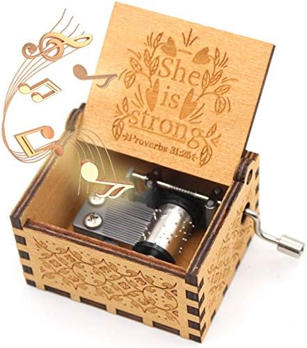 קופסת מוזיקת ​​עץ Ukebobo - קופסת מוזיקה נוצרית, משלי 31: 25, מתנות אמונה לחברים, נשים, ילדים, משפחות - 1