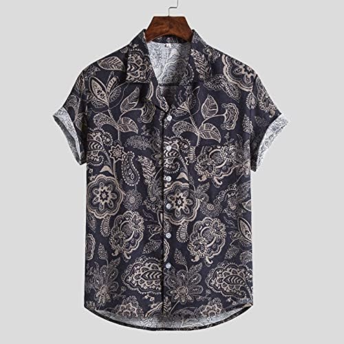 חולצות פשתן כותנה לגברים XXBR חולצות שרוול קצר בקיץ כפתור כיתוב רגוע במורד חולצת הוואי וינטג 'בוהו