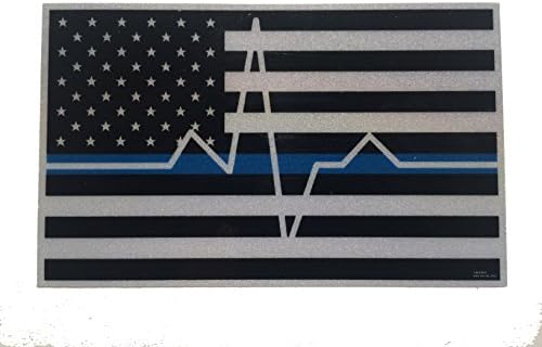 לבן דק EMT EMT פרמדיק קו כחול רפלקטיבי 3.75 x 2.25 מדבקה מדבקה EKG ארצות הברית דגל ארהב דגל טקטי אכיפת