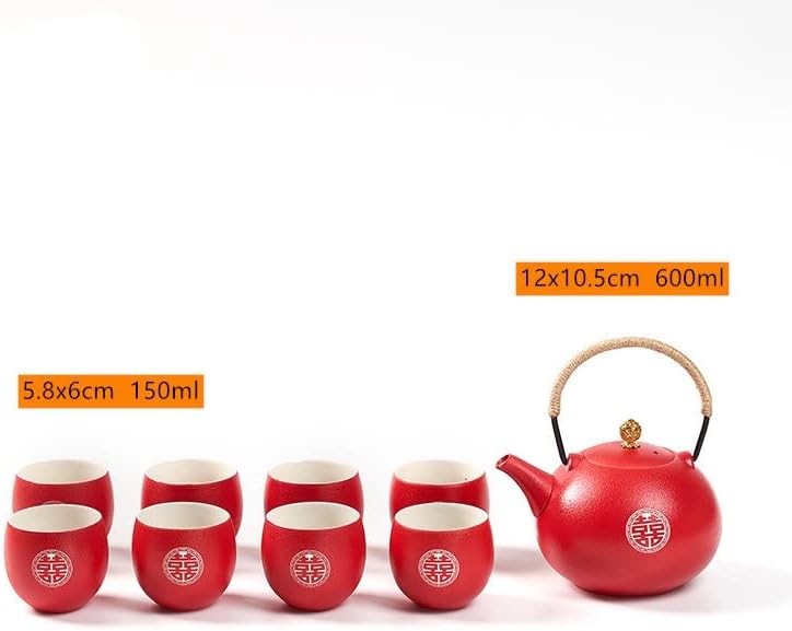 ZLXDP קרמיקה סיר תה סיר תה כוס וכוס סט בסגנון סיני חתונה חתונה אדומה מתנות סיר של שמונה כוסות מתנות