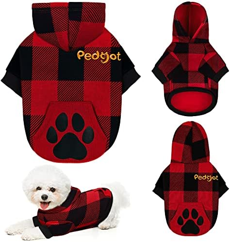 פדגוט אדום ושחור משובץ קפוצ'ון כלב בגדים לחיות מחמד עם כובע סוודרים מחמד לכלבים גורים חתולים בגדים