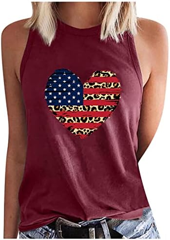 גופיית דגל אמריקאית חמודה לנשים טייז ללא שרוולים קיץ מזדמנים נמר נמר הדפס גרפי פטריוטי חולצות