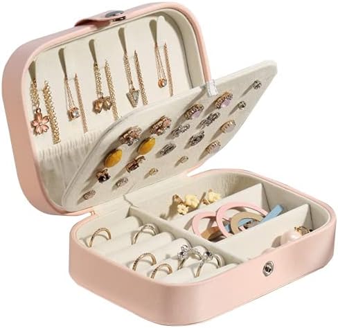 קופסת תכשיטים, מיני קופסת נסיעות תכשיטים לנשים בנות, משודרג עור PU שכבה כפולה מארגן תכשיטים לשרשרת,