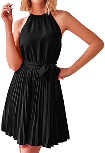 שמלות שמש ארוכות קיץ לנשים 2023 ללא שרוולים צוואר צוואר זורם זורם קפלים שמלות קוקטייל שמלות ערב עבור