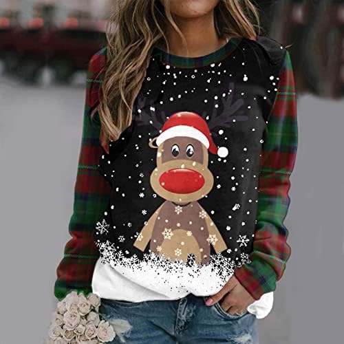 חולצת טריקו של איילים חמודים לחג המולד לנשים מפוסות שרוול ארוך סוודר חולצת טוניקה צוואר מודפס