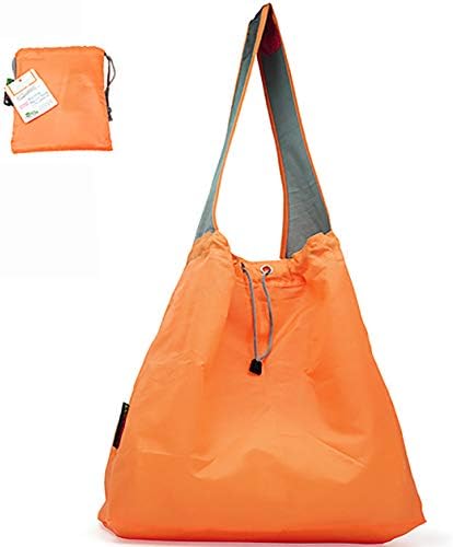 Ecojeannie 1 חבילה Ripstop Nylon מתקפלת לתיק קניות מכולת לשימוש חוזר עם כיס וכיס פנימי, מיתרים