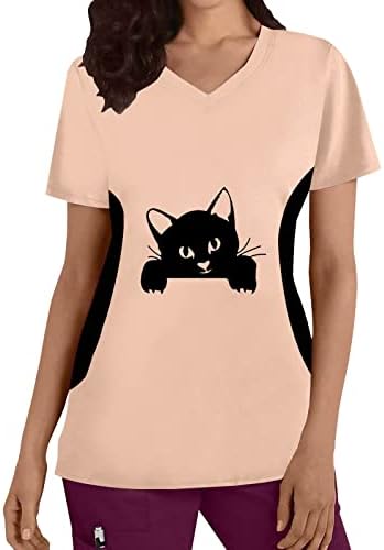 חולצת טריקו לנשים נשים פלוס גודל עליון V צוואר חתולים עם שרוולים קצרים הדפסים חולצה חולצה חולצה
