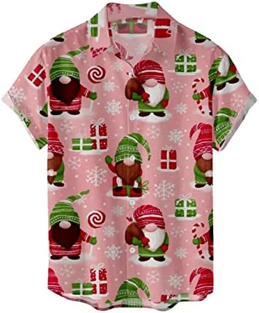 XZHDD לחג המולד חולצות שרוול קצר לגברים, חג המולד סנטה קלאוס כפתור הדפסה למטה צווארון צווארון צווארון חולצת מסיבה