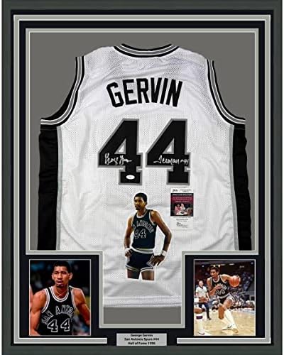 ממוסגר חתימה/חתום ג'ורג 'גרווין 33x42 יצירות אמנות של אייקמן סן אנטוניו כדורסל לבן ג'רזי JSA COA